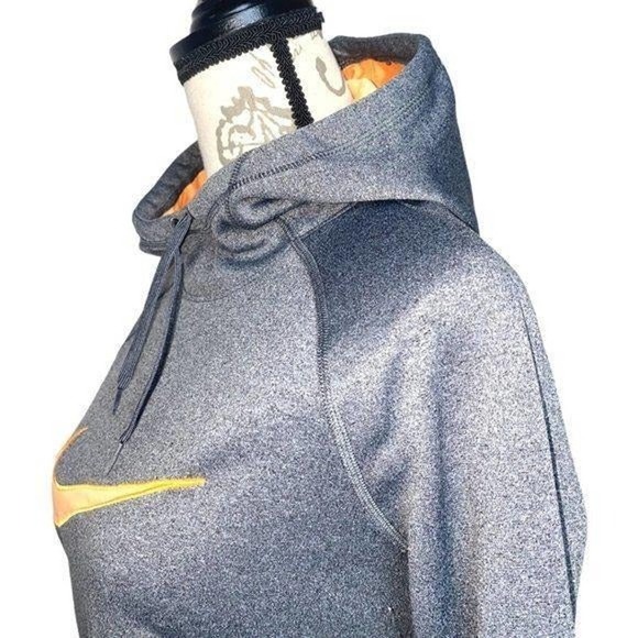 Nike Dri Fit Dark Gray w Orange Hoodie Sweatshirt - Picture 2 of 6